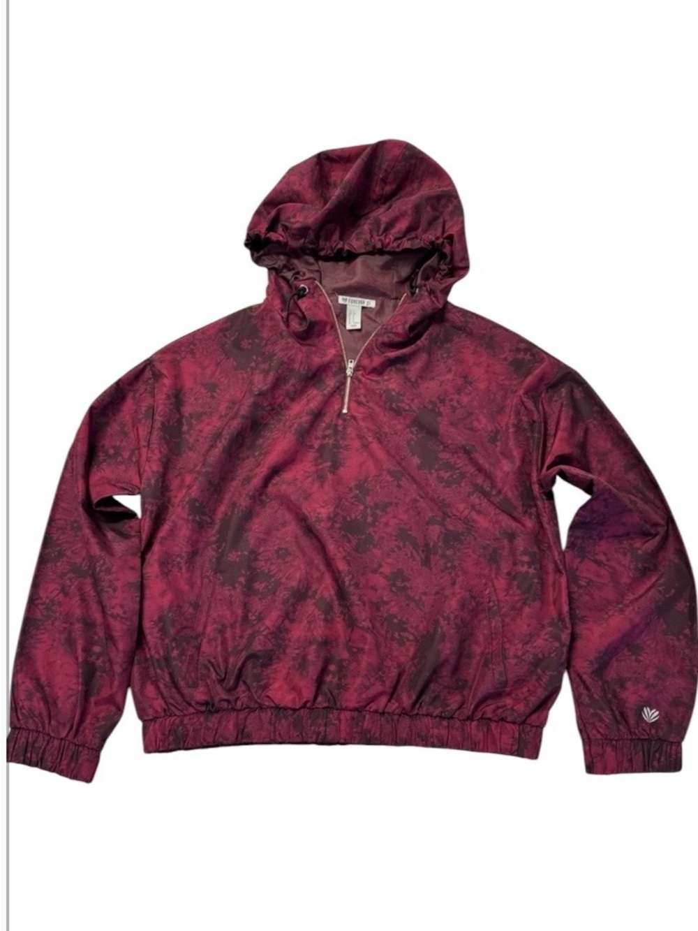 Forever 21 Black & Maroon Tie Dye Quarter Zip Hooded Windbreaker Sz.Sm